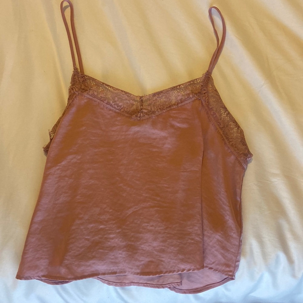 Wild fable silky pink tank top with lace trim